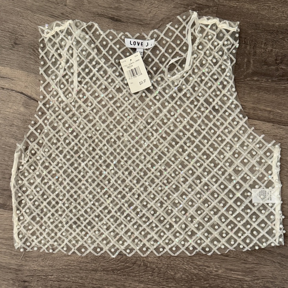 Love J Cream Beaded Crop Top